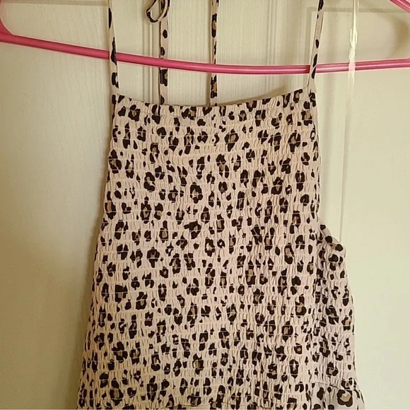 American Eagle Outfitters Blush and Brown Leopard Smocked Sundress - Picture 2 of 5